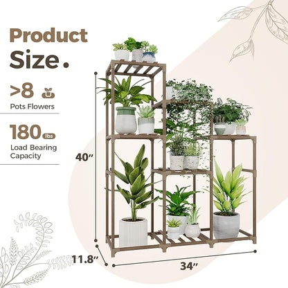 Bamworld Tall Plant Stand Indoor Wood Shelf Outdoor Tiered Rack | - Image 7