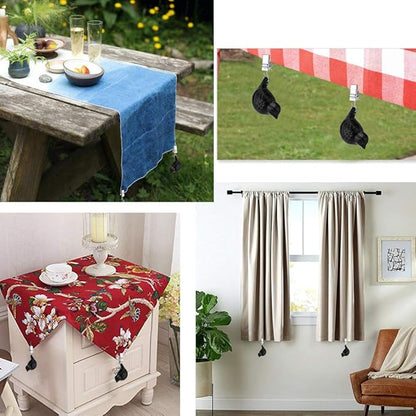 OwnMy Set of 4 Black Tablecloth Weights Clip on, Heavy Duty Pendant Tablecloth Weights Kit with Cast Iron Antique Birds, Flag Weights Clips for Outdoor Garden Party Picnic Tablecloths