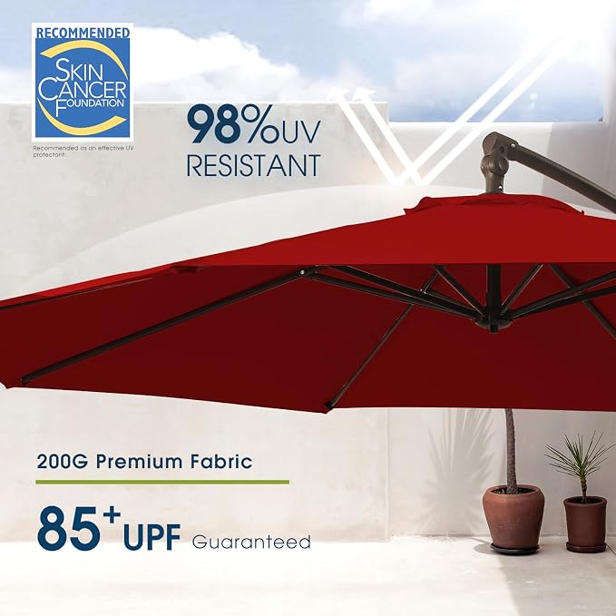 wikiwiki 10ft Patio Umbrellas Offset Outdoor Cantilever Hanging Umbrella - Image 3