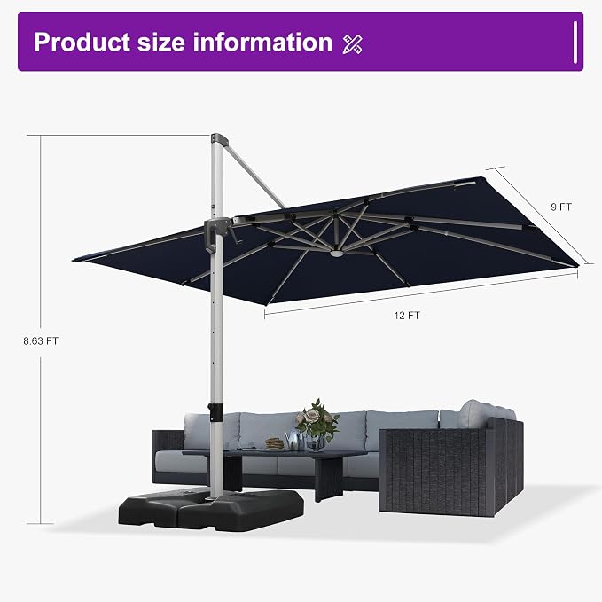 PURPLE LEAF Cantilever Umbrella 9' X 12' Solar LED Light Patio, Support to - Image 9
