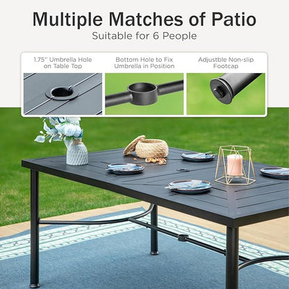 PHI VILLA 7 PCS Outdoor Dining Sets, All-Weather Patio Table and Chairs Set for 6, Heavy Duty Rectangle Patio Table Set for Deck, 6 Extra Large Outdoor Swivel Chairs with Thick Cushions