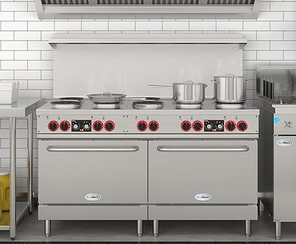KoolMore 60 in. Commercial Electric Range with 10 Burners and 2 Standard Electric Ovens in Stainless Steel - 208V 3-Phase, CSA Listed (KM-CR60-E)