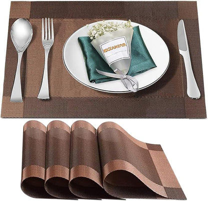 Placemats Set of 4,Washable,Heat and Stain Resistant Indoor/Outdoor Place mats,Vinyl Woven Non Slip Table Mats for Restaurant Table Protection,PVC Placemats(Brown,4PCS)