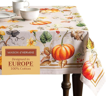 Maison d' Hermine Table Cloth Rectangle Table 100% Cotton 70 x 90 Inches Fall Tablecloth Reusable Everyday Use for Thanksgiving Christmas Decorations Dining Farmhouse Party (Potiron)