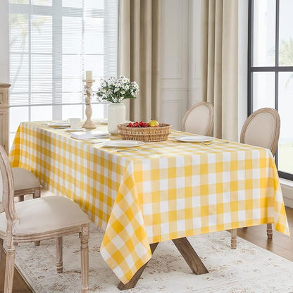 Softalker Gingham Checkered Tablecloth Rectangle - Outdoor Waterproof Buffalo Plaid Table Cloth, Stain Resistant Washable Table Cover for Picnic, Camping, Dining - Yellow and White, 54 x 108 Inch