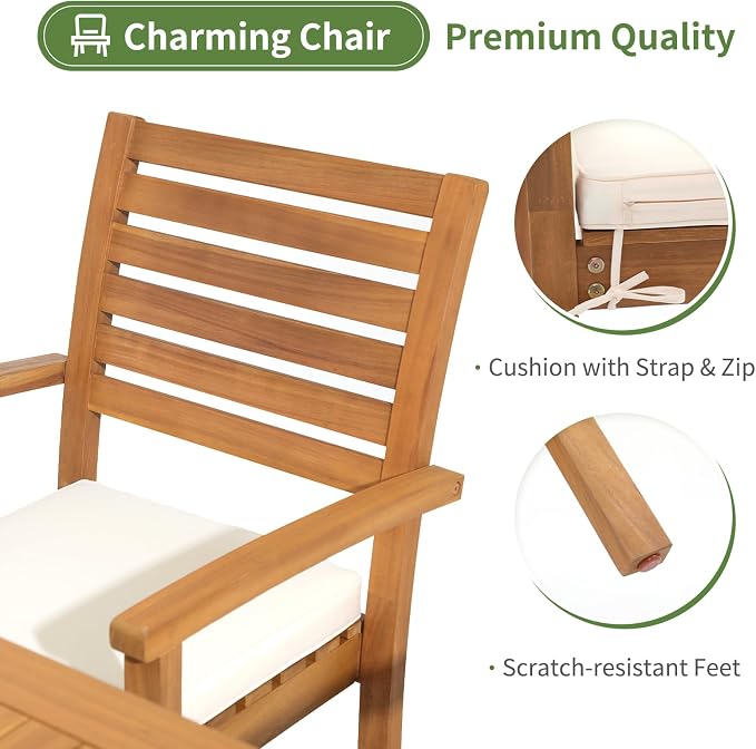 Stackable Patio Dining Chairs Set of 8, Acacia Wood, Stackable Design - Image 4
