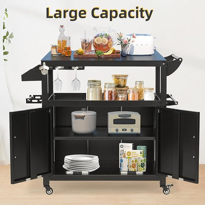 Outdoor Grill Prep Table Storage Cabinets Rolling Bar Grill Cart with Wheels for Blackstone 17/20/22 Inch Griddles Stand, Movable Kitchen Island for Patio, Outdoors, Bar, Outside, Poolside