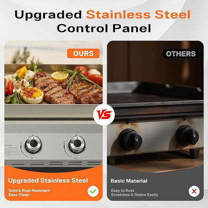 28 Inch Outdoor Flat Top Gas Propane Griddle with 3 Burners 36,000BTU,Powder Coated Steel Portable Gas Grill with Side Shelves for BBQ,Camping,Backyard