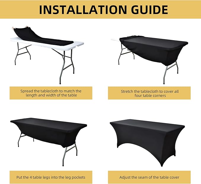 2-Pack 8ft Black Spandex Table Covers for Rectangle Folding Tables - Washable Elastic Tablecloth - Ultimate Fitted Table Protector for Birthday Parties, Trade Shows, Banquet
