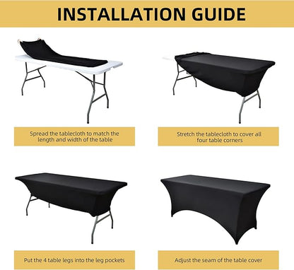 2-Pack 8ft Black Spandex Table Covers for Rectangle Folding Tables - Washable Elastic Tablecloth - Ultimate Fitted Table Protector for Birthday Parties, Trade Shows, Banquet