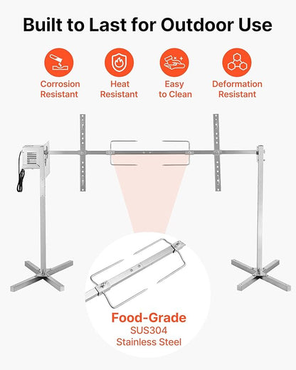 VEVOR Rotisserie Grill, 56in Electric Rotisserie Grill Kit 8 Level Height, BBQ Grills Rotisseries Kit with 132 lbs Load Capacity, Asador de Puerco, Stainless Steel Automatic Grilling Kits for Parties