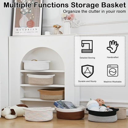 Gift Basket with Gift Bag and Ribbons,Small Rope Woven Shelf Storage,Baskets for Gifts Empty,Birthday,Baby Shower,Decorative Organizer Box with Handles(White)