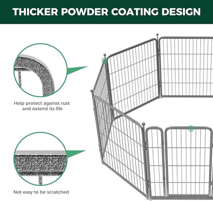 FXW Garden Fence Outdoor for The Yard – 32in(H) x 109.4ft(L) Heavy Duty Metal Animal Barrier for Dog and Rabbit, Decorative Dog Fence, 48 Panels, Silver