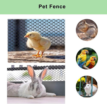 vensovo Plastic Wire Mesh Fence 16IN x 10FT Roll - Green Chicken Wire Fencing for Poultry, Gardening Barrier, Balcony Guard for Cats and Dogs, Floral Craft Mesh with 20 Zip Ties