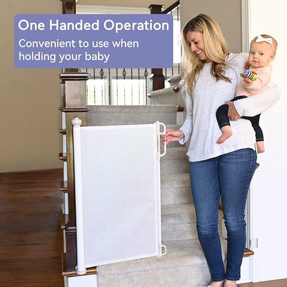 Retractable Baby Gate, Momcozy Extra Wide Mesh Baby Gates for Stairs, 33" Tall, Extends to 71" Wide, Pet Dog Gate for Doorways, Stairs, Hallways, Indoor/Outdoor