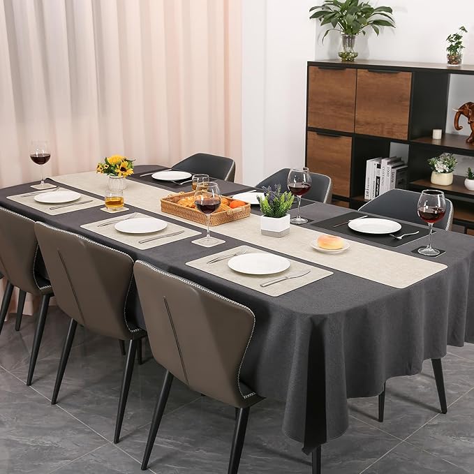 Table Runners 72 Inches Long, Dual-Sided Faux Leather Farmhouse Table Runner Waterproof Non-Slip for Living Room Party Home Decor Holiday Decorations(Cream-White Black, 15 x 72 Inch)