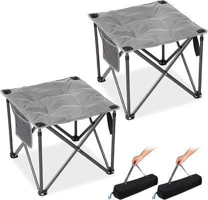 FUNDANGO Oversized Camping Stool for Adults, 2 Pack Thick Padded 18.1 Inch Folding Ottoman Foot Rest, 440 Lbs Heavy Duty Outdoor Camp Chairs with Anti-Slip Foots&Carry Bag for Fishing Travel (Grey)