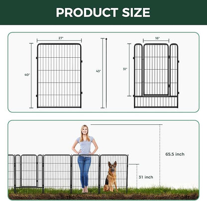FXW Garden Fence Outdoor for The Yard – 40in(H) x 13.6ft(L) Heavy Duty Metal Animal Barrier for Dog and Rabbit, Decorative Dog Fence, 6 Panels, Black