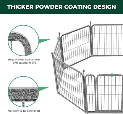 FXW Garden Fence Outdoor for The Yard – 24in(H) x 45.6ft(L) Heavy Duty Metal Animal Barrier for Dog and Rabbit, Decorative Dog Fence, 24 Panels, Silver