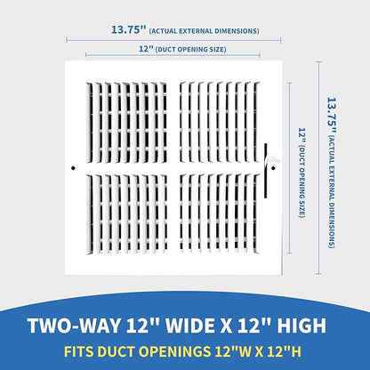 12x12 Vent Register [Duct Opening], Vent Covers for Home Ceiling, Two-Way Ventilation Register, Adjustable Solid Steel Wall Register Vent Cover (12"W x 12"H [Duct Opening])
