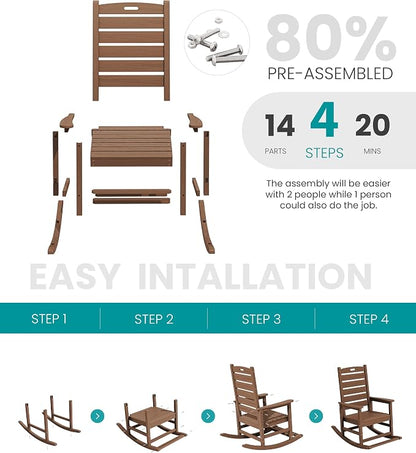 SERWALL Outdoor Rocking Chair Set of 6, Oversized HDPE Rocker, All Weather - Image 4