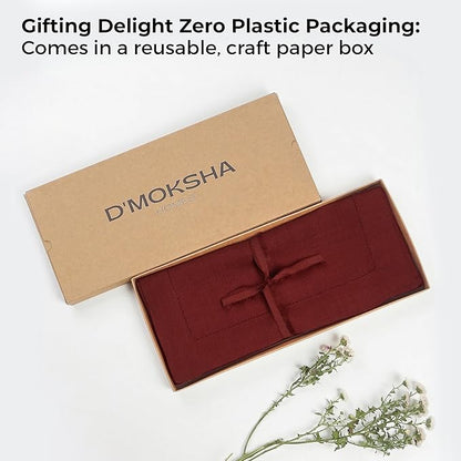D'Moksha Homes Linen Dark Red Table Runner 84 Inches Long - 100% Pure Linen Table Runner 14 x 84 Inch for Valentines, Spring - Classic Hemstitch