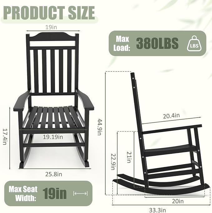 EFU Outdoor Rocking Chairs Set of 2, All Weather Rocking Chair | Sturdy & - Image 2
