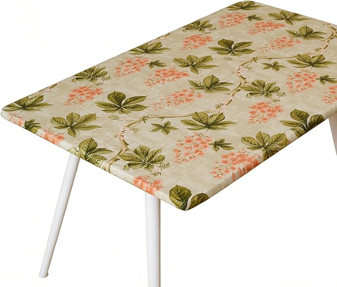 Rectangle Picnic Table Cloth, Elastic Waterproof Fitted Vinyl Tablecloths for 8 Foot Tables, Wipeable Flannel Backed Table Covers for Dining, Camping, Outdoor(Flower,36"x96")