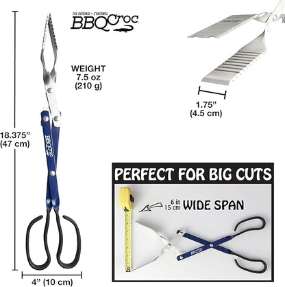 3 in 1 Barbecue Tool 18-inch by BBQ Croc - Light and Long Tongs, Spatula and Grill Scraper (Blue) (18 inch Without Flashlight)