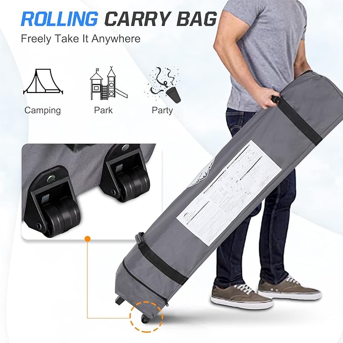 EAGLE PEAK Pop Up Canopy Tent with Wheeled Carry Bag, 8 Stakes, 4 Ropes, 4 Weight Bags, Easy Set Up Tent Canopy, 10x10 ft, 100sqft of Shade, Fruit Stand