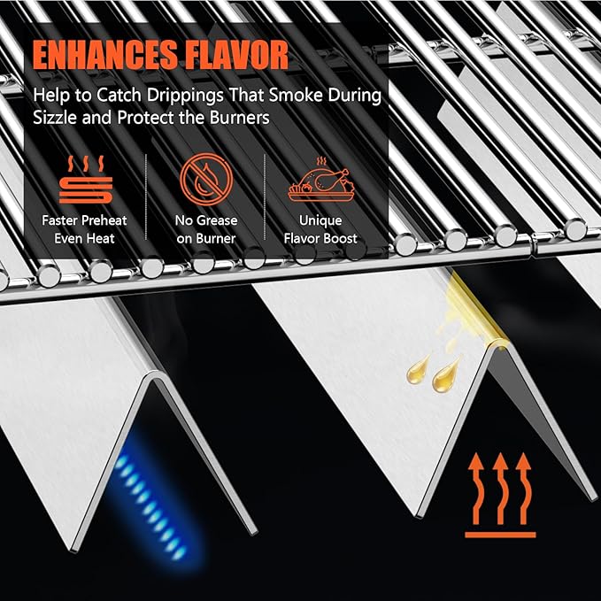 QuliMetal 17.5 Inch Flavorizer Bars for Weber Genesis 300, Genesis E-310 E-320 E-330 Grills with Front Controls Knobs (2011-2016), Stainless Steel Grill Heat Plates for Weber 7620 7621