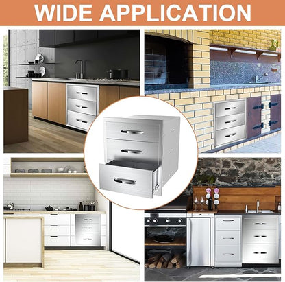 Flush Mount Stainless Steel Double Drawers with Recessed Handles for Outdoor Kitchens Or BBQ Island,-18W X 24H X 23D Inch