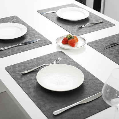 Vinyl Placemats Set of 4 Heat Resistant Easy Clean Non-Slip Place Mats for Dining Table. Faux Leather Waterproof Stain Resistant Wipeable Washable PU Table Mats(4, Gray)
