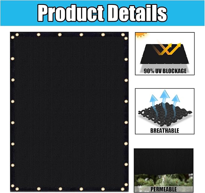 Amagenix 90% Shade Fabric 11'X 12' Black Sun Shade Cloth - Image 3