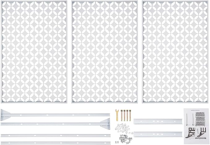 75" H×35" W Decorative Outdoor Privacy Screen with Stand, Outdoor Decor Privacy Fence Screen Metal Fence Panels, Free Standing Metal Divider for Patio Lawn Deck (White-Circle)