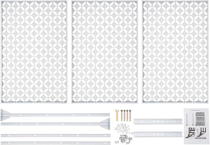 75" H×35" W Decorative Outdoor Privacy Screen with Stand, Outdoor Decor Privacy Fence Screen Metal Fence Panels, Free Standing Metal Divider for Patio Lawn Deck (White-Circle)