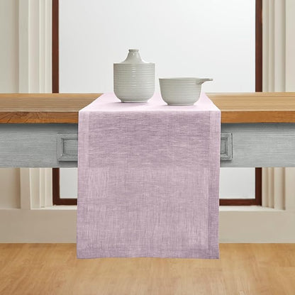Solino Home Linen Chambray Lavender Table Runner 120 Inches Long - Athena, 100% Pure Linen 14 x 120 Inch Table Runner for Spring, Easter, Valentines