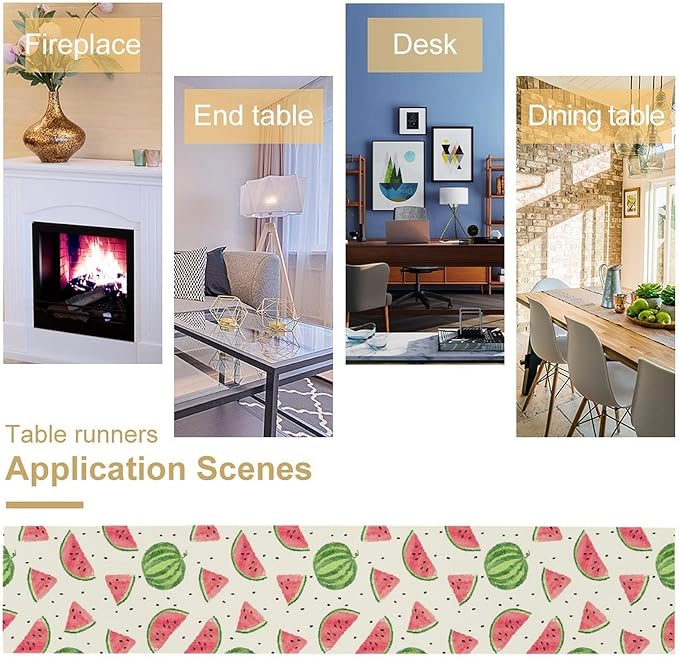 Watermelon Table Runner, Spring Summer Watermelon Theme Table Runner for Party Decoration Dining Room Holiday Home Kitchen 13x108in