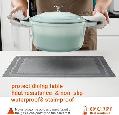 Placemats Set of 12,Washable,Heat and Stain Resistant Indoor/Outdoor Place mats,Vinyl Woven Non Slip Table Mats for Restaurant Table Protection,PVC Placemats(Gray,12PCS)