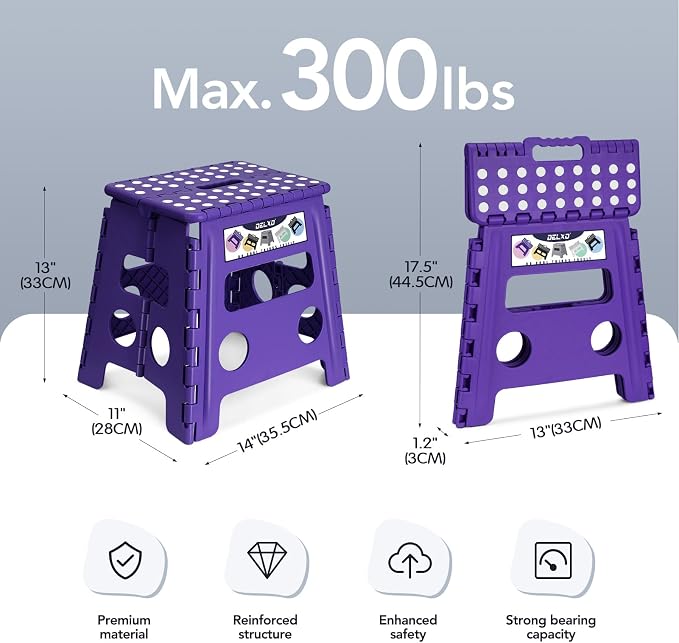 Delxo Folding Step Stool 13 Inch, 300 Lbs Step Stool - Image 2