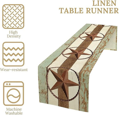 Texas Western Star Table Runner, Farmhouse Cowboy Country Barn Star Table Runners for Home Living Room Holiday Dinner Scarf Decor, 13x36inch