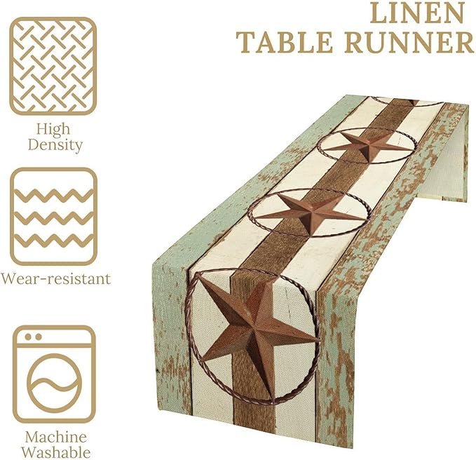 Texas Western Star Table Runner, Farmhouse Cowboy Country Barn Star Table Runners for Home Living Room Holiday Dinner Scarf Decor, 13x70inch