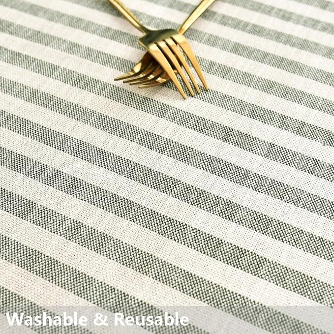TruDelve Extra Long 120 Inch Cotton Tablecloths Olive Green Stripe Table Cloth Washable Cloth Tablecloths for 8 Foot Rectangle Tables (Green,120"x55",Rectangular)