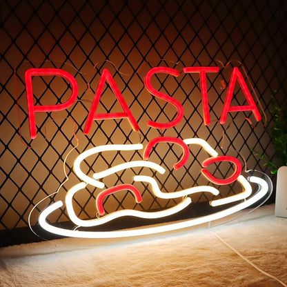 JFLLamp Pasta Neon Signs for Wall Decor Neon Lights for Bedroom Led Business Signs Suitable for Italian Pasta Restaurant Noodle Unique Gift for Lover 5V Power Adapter 16 * 10.6 Inch(Red+White)