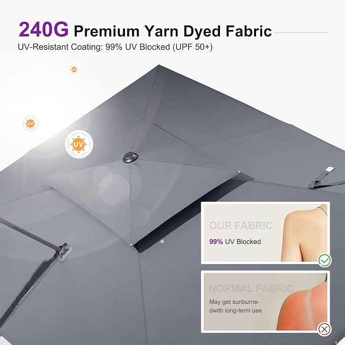 PURPLE LEAF Cantilever Umbrella 10' X 10' Square Umbrella Double Top Grey | - Image 2