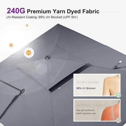 PURPLE LEAF Cantilever Umbrella 10' X 10' Square Umbrella Double Top Grey | - Image 2