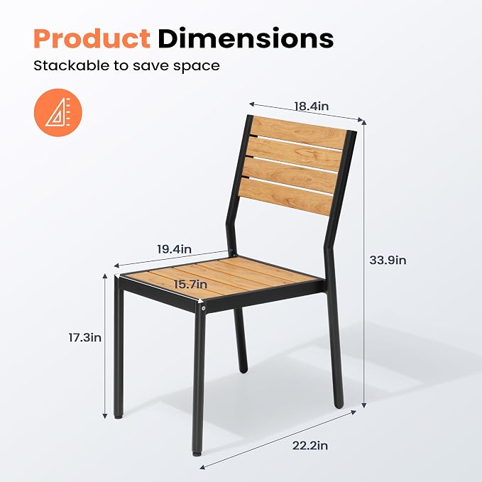 Pellebant Stackable Outdoor Patio Dining Chairs Set of 4 | Aluminum Armless - Image 3