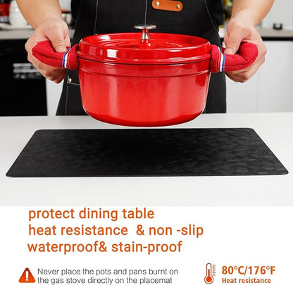Vinyl Placemats Set of 4 Heat Resistant Easy Clean Non-Slip Place Mats for Dining Table. Faux Leather Waterproof Stain Resistant Wipeable Washable PU Table Mats(4, Black)