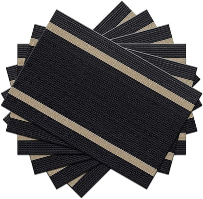 PIGCHCY Placemats Set of 6, Black Elegant Placemats Washable Non-Slip Luxurious Durable Table Mats for Home/Dining Room Decoration