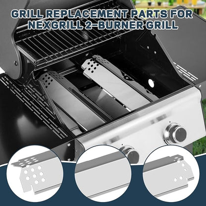 Grill Parts for Nexgrill Replacement Parts 2 Burner 720-0864 720-0864M,Stainless Cooking Grate,Heat Shield,Burner Kit for Megamaster 720-0864MA Grill Grates Replacement Parts kit for nexgrill grates